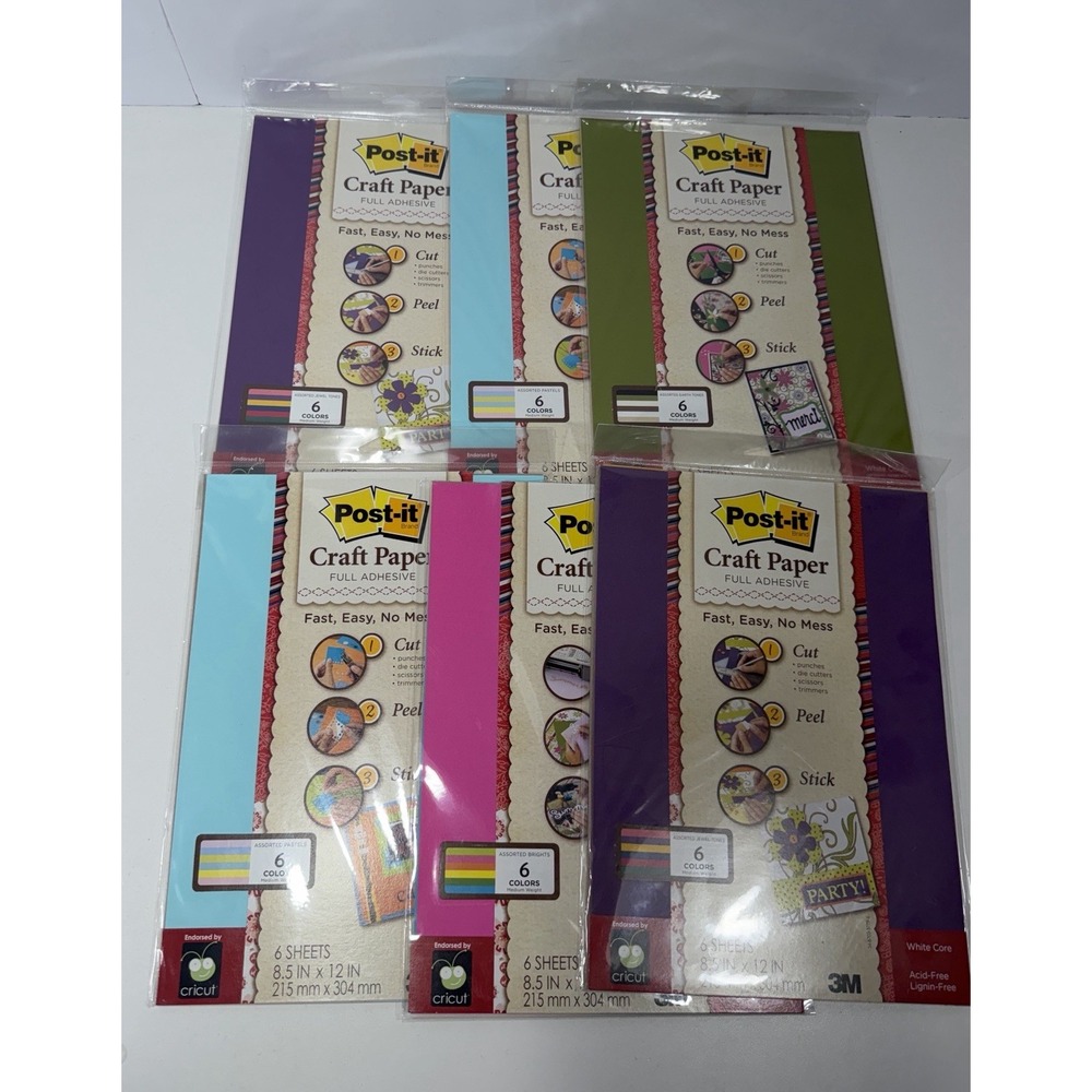 Post It Craft Paper Full Adhesive 8.5" X 11" White 6 Color Pack Sealed 6 Sheets